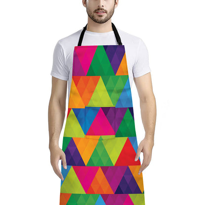 Rainbow Triangles Pattern Print Bib Apron With Pocket