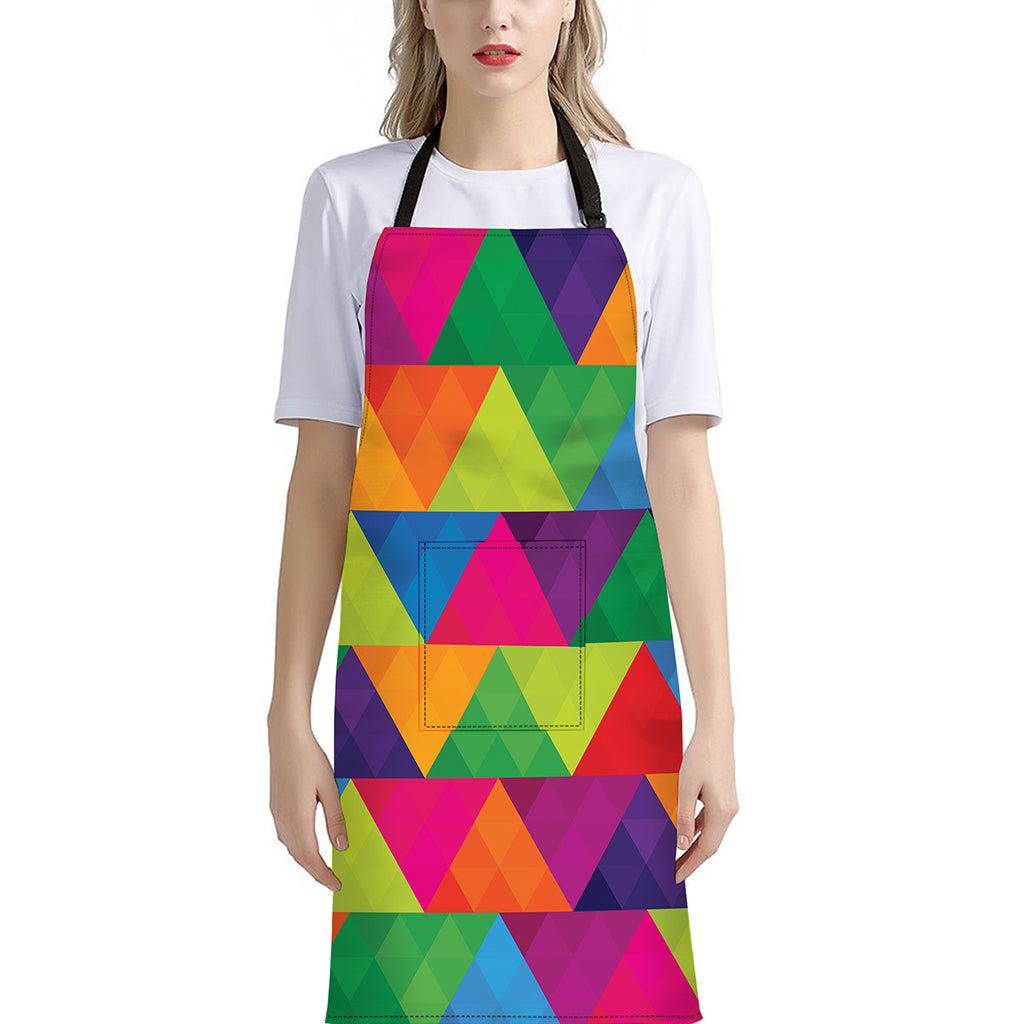 Rainbow Triangles Pattern Print Bib Apron With Pocket
