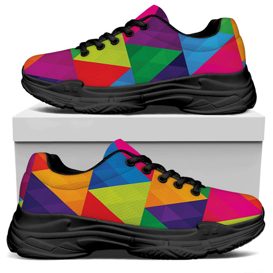 Rainbow Triangles Pattern Print Black Chunky Shoes