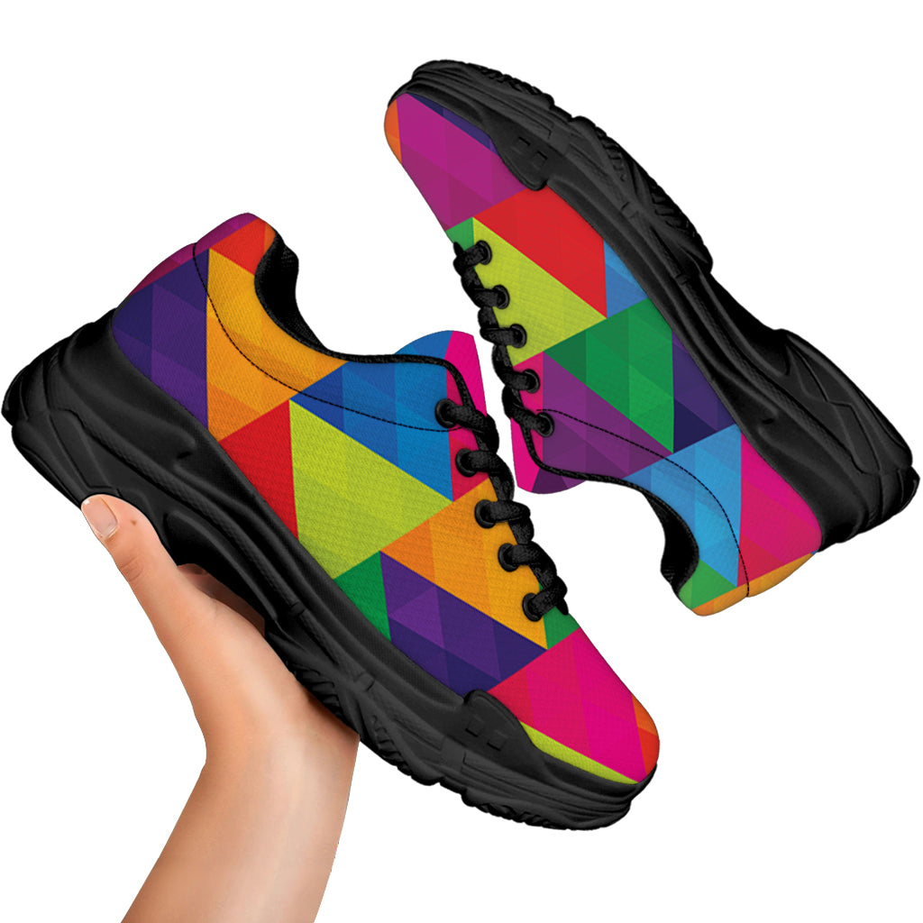 Rainbow Triangles Pattern Print Black Chunky Shoes