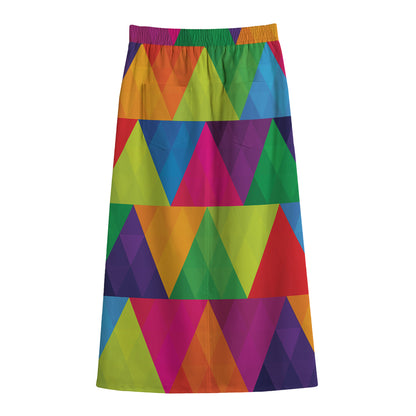 Rainbow Triangles Pattern Print Cotton Front Slit Maxi Skirt