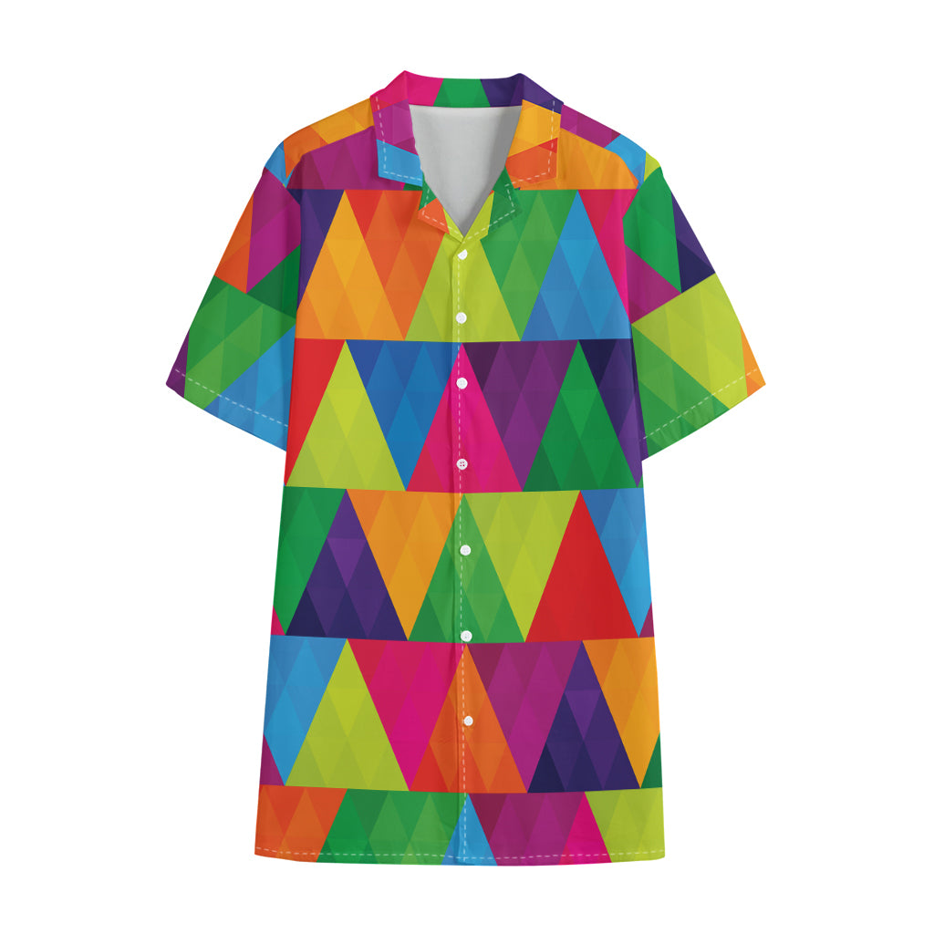 Rainbow Triangles Pattern Print Cotton Hawaiian Shirt