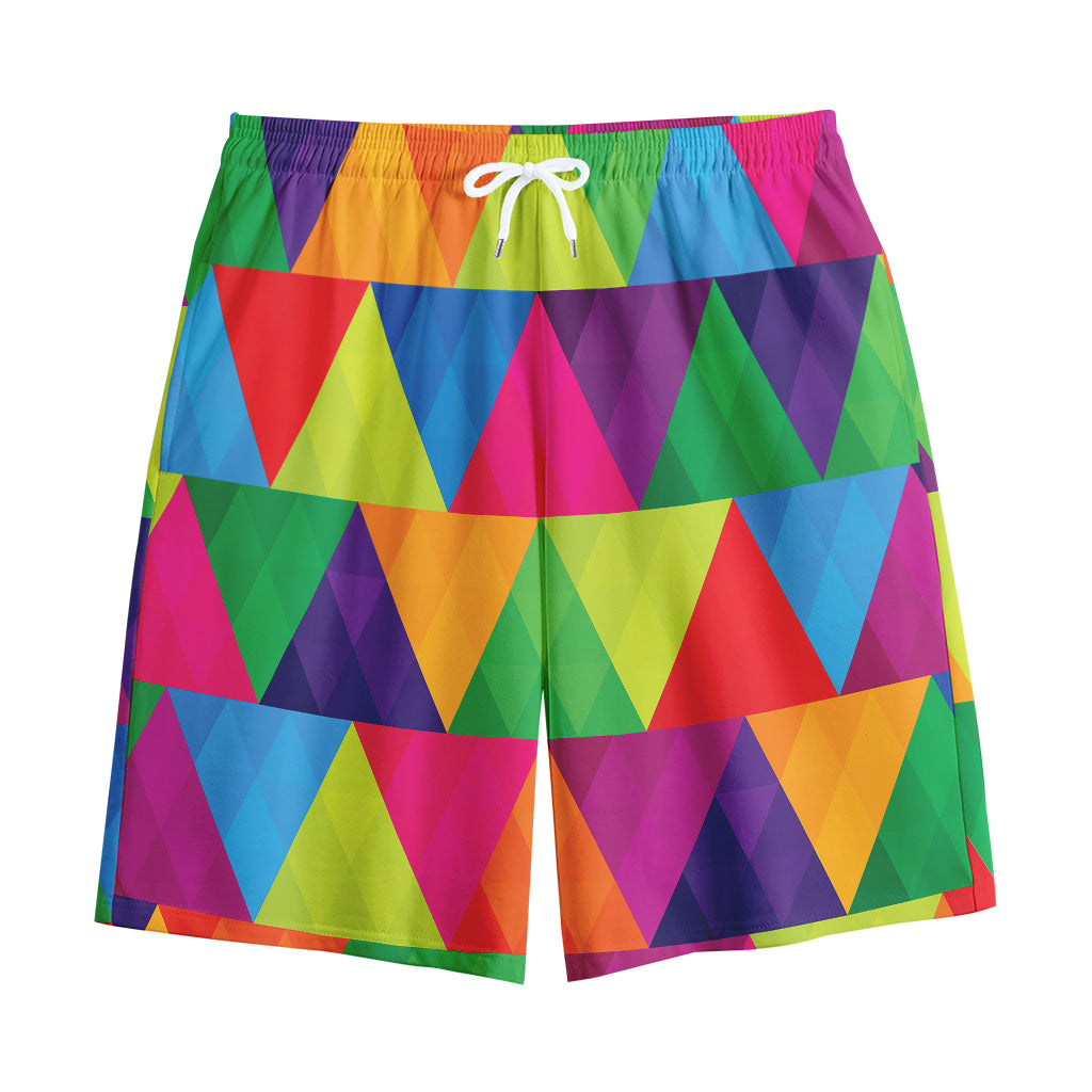 Rainbow Triangles Pattern Print Cotton Shorts