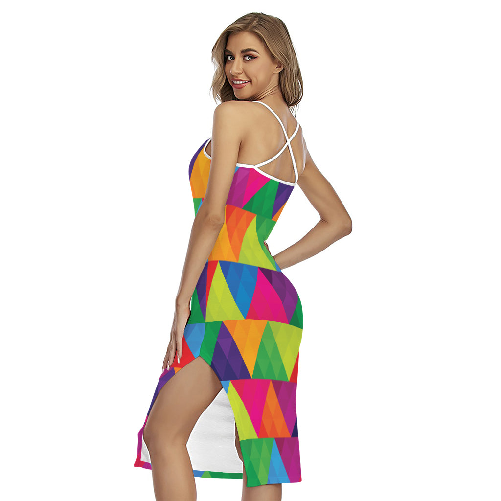 Rainbow Triangles Pattern Print Cross Back Cami Dress