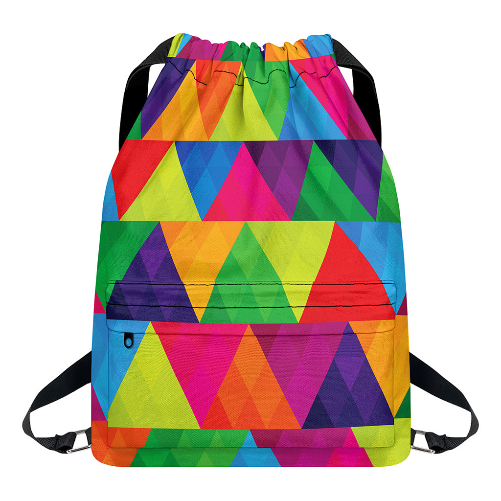 Rainbow Triangles Pattern Print Drawstring Backpack