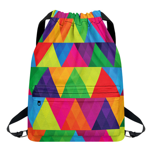 Rainbow Triangles Pattern Print Drawstring Backpack
