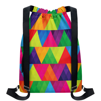 Rainbow Triangles Pattern Print Drawstring Backpack