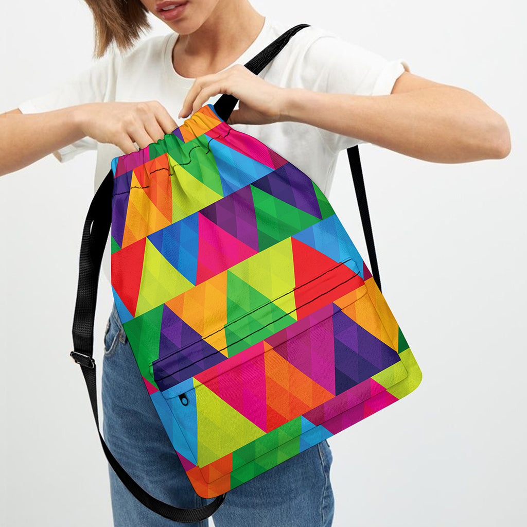 Rainbow Triangles Pattern Print Drawstring Backpack