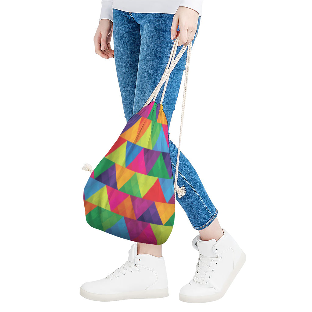 Rainbow Triangles Pattern Print Drawstring Bag