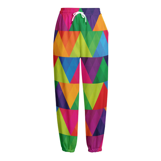 Rainbow Triangles Pattern Print Fleece Lined Knit Pants