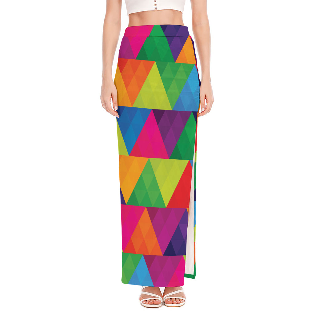 Rainbow Triangles Pattern Print High Slit Maxi Skirt