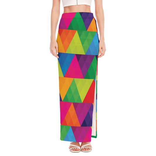 Rainbow Triangles Pattern Print High Slit Maxi Skirt