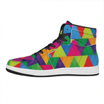 Rainbow Triangles Pattern Print High Top Leather Sneakers