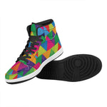 Rainbow Triangles Pattern Print High Top Leather Sneakers