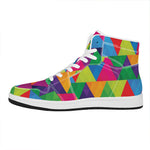 Rainbow Triangles Pattern Print High Top Leather Sneakers