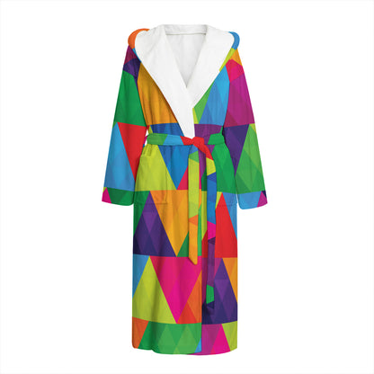 Rainbow Triangles Pattern Print Hooded Bathrobe