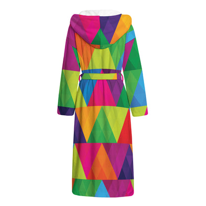 Rainbow Triangles Pattern Print Hooded Bathrobe