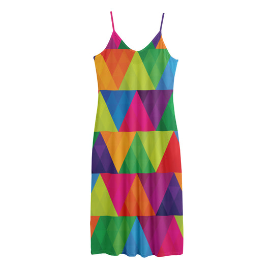 Rainbow Triangles Pattern Print Jersey Midi Cami Dress