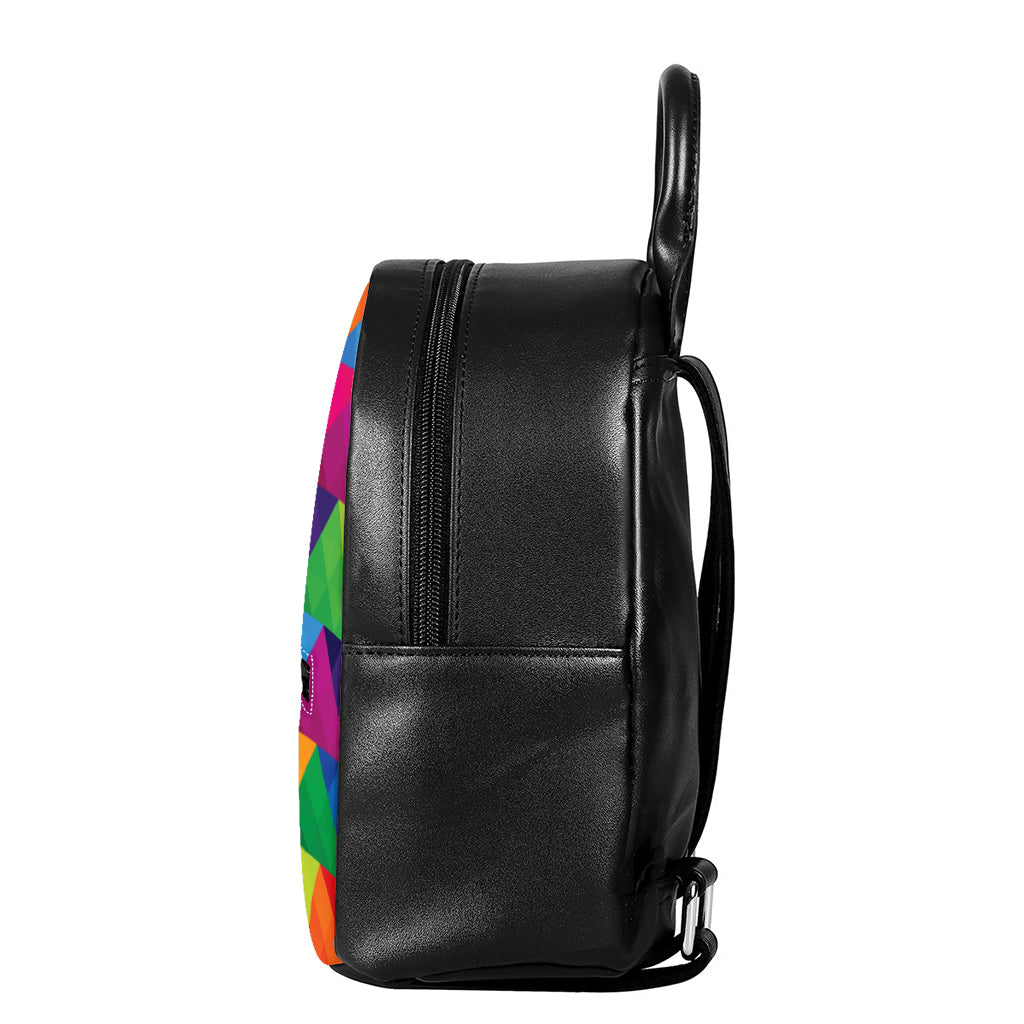 Rainbow Triangles Pattern Print Leather Backpack