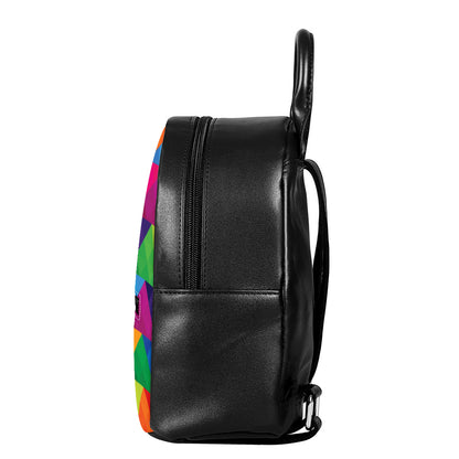 Rainbow Triangles Pattern Print Leather Backpack