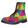 Rainbow Triangles Pattern Print Lace-Up Boots