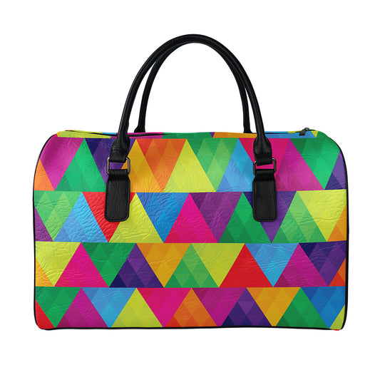 Rainbow Triangles Pattern Print Leather Duffle Bag