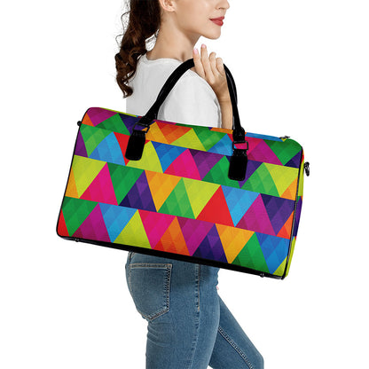 Rainbow Triangles Pattern Print Leather Duffle Bag