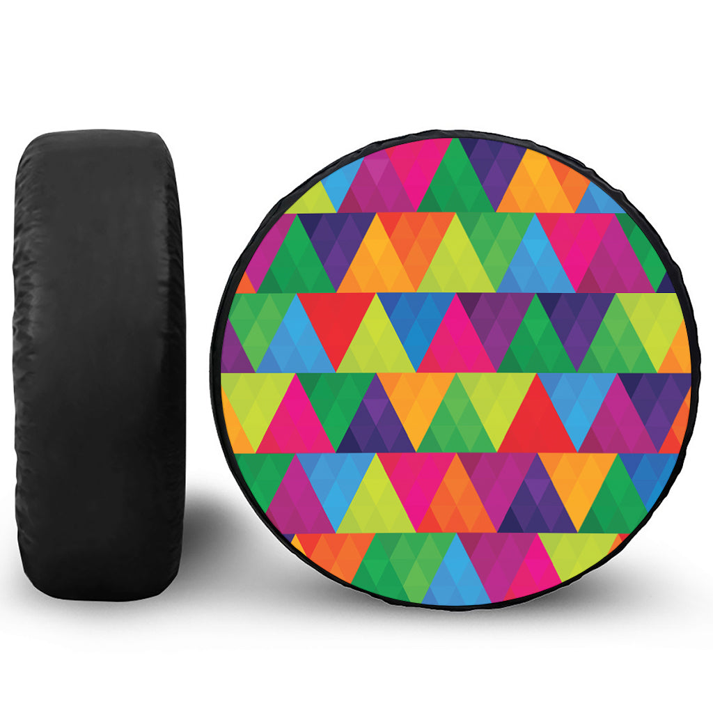 Rainbow Triangles Pattern Print Leather Spare Tire Cover