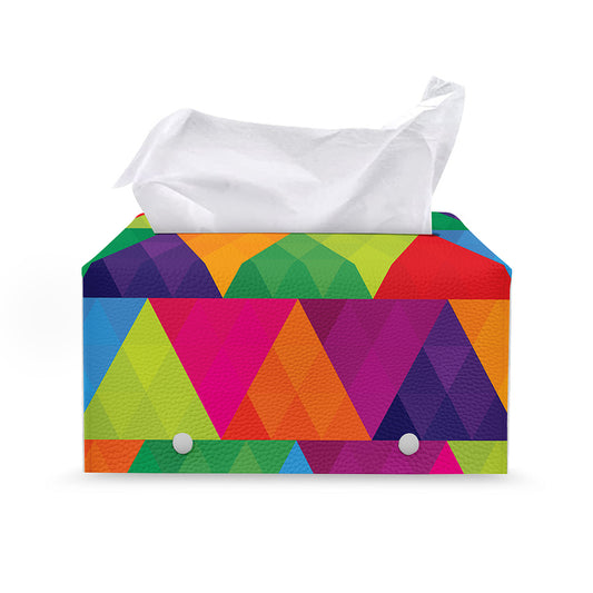Rainbow Triangles Pattern Print Leather Tissue Box Cover