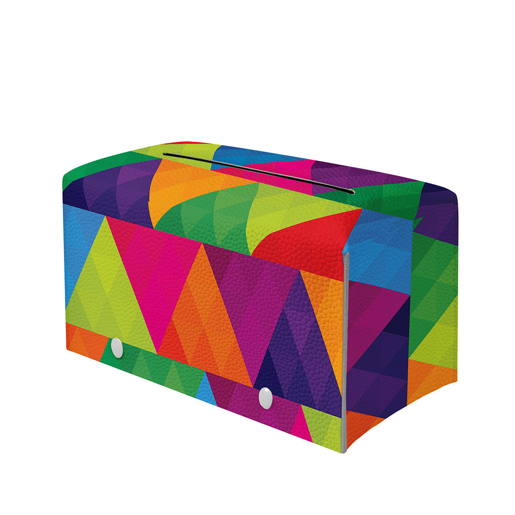 Rainbow Triangles Pattern Print Leather Tissue Box Cover
