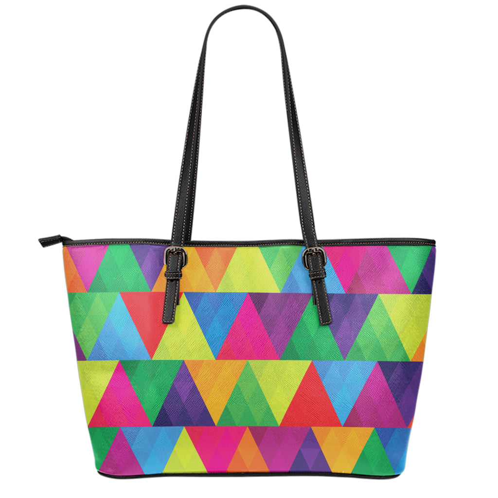 Rainbow Triangles Pattern Print Leather Tote Bag