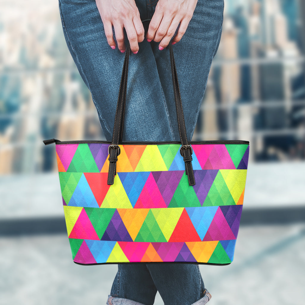 Rainbow Triangles Pattern Print Leather Tote Bag