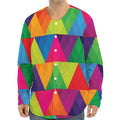Rainbow Triangles Pattern Print Long Sleeve Baseball Jersey
