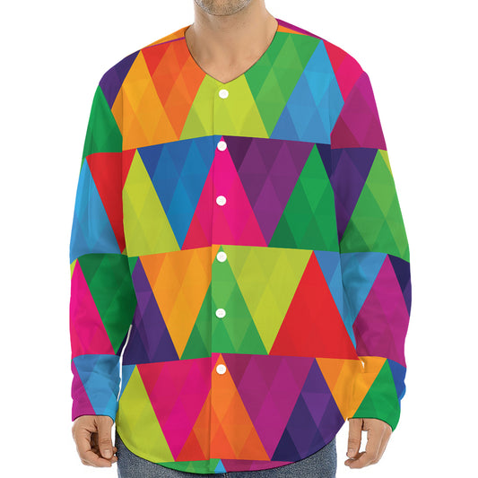 Rainbow Triangles Pattern Print Long Sleeve Baseball Jersey