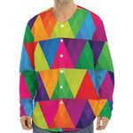 Rainbow Triangles Pattern Print Long Sleeve Baseball Jersey