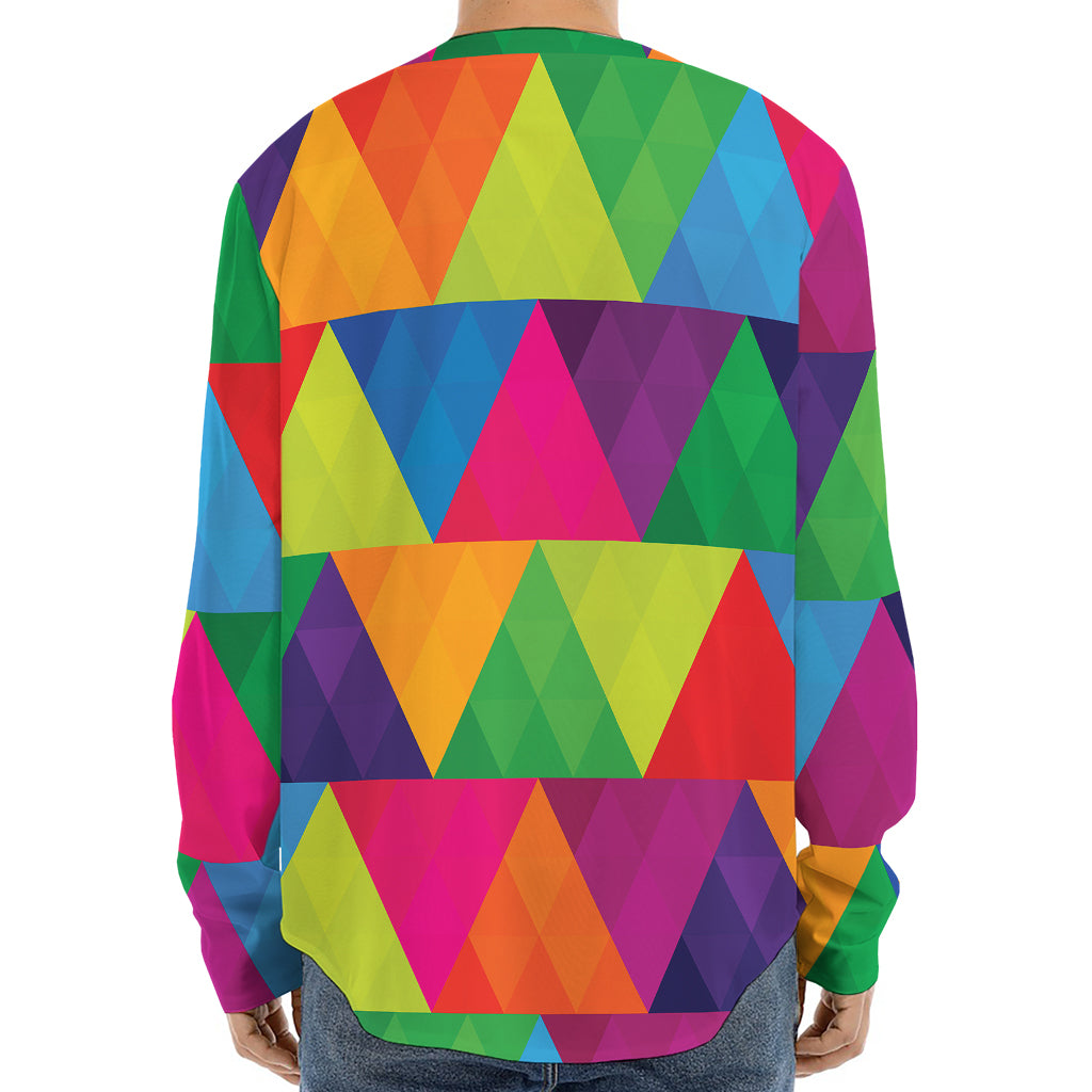 Rainbow Triangles Pattern Print Long Sleeve Baseball Jersey