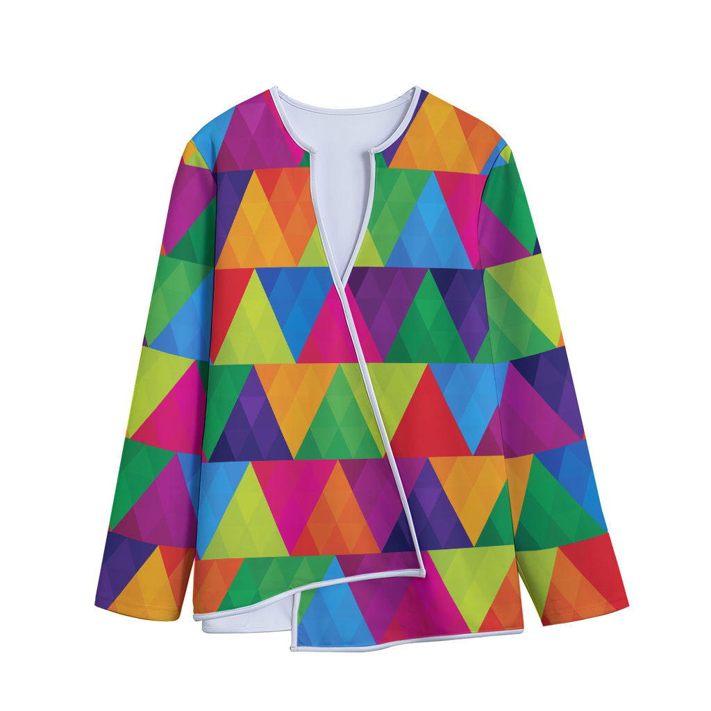 Rainbow Triangles Pattern Print Long Sleeve Short Coat
