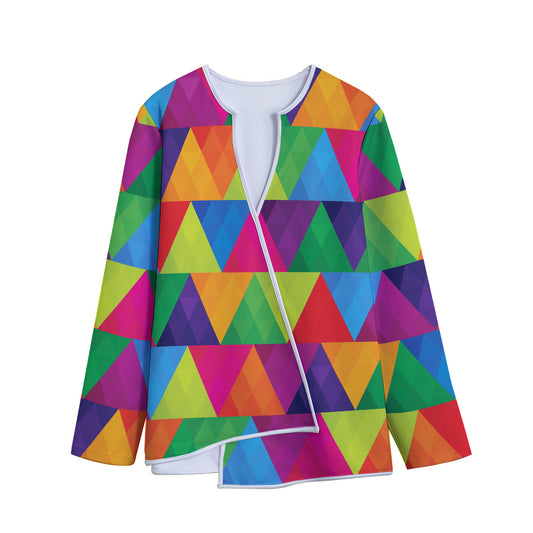 Rainbow Triangles Pattern Print Long Sleeve Short Coat