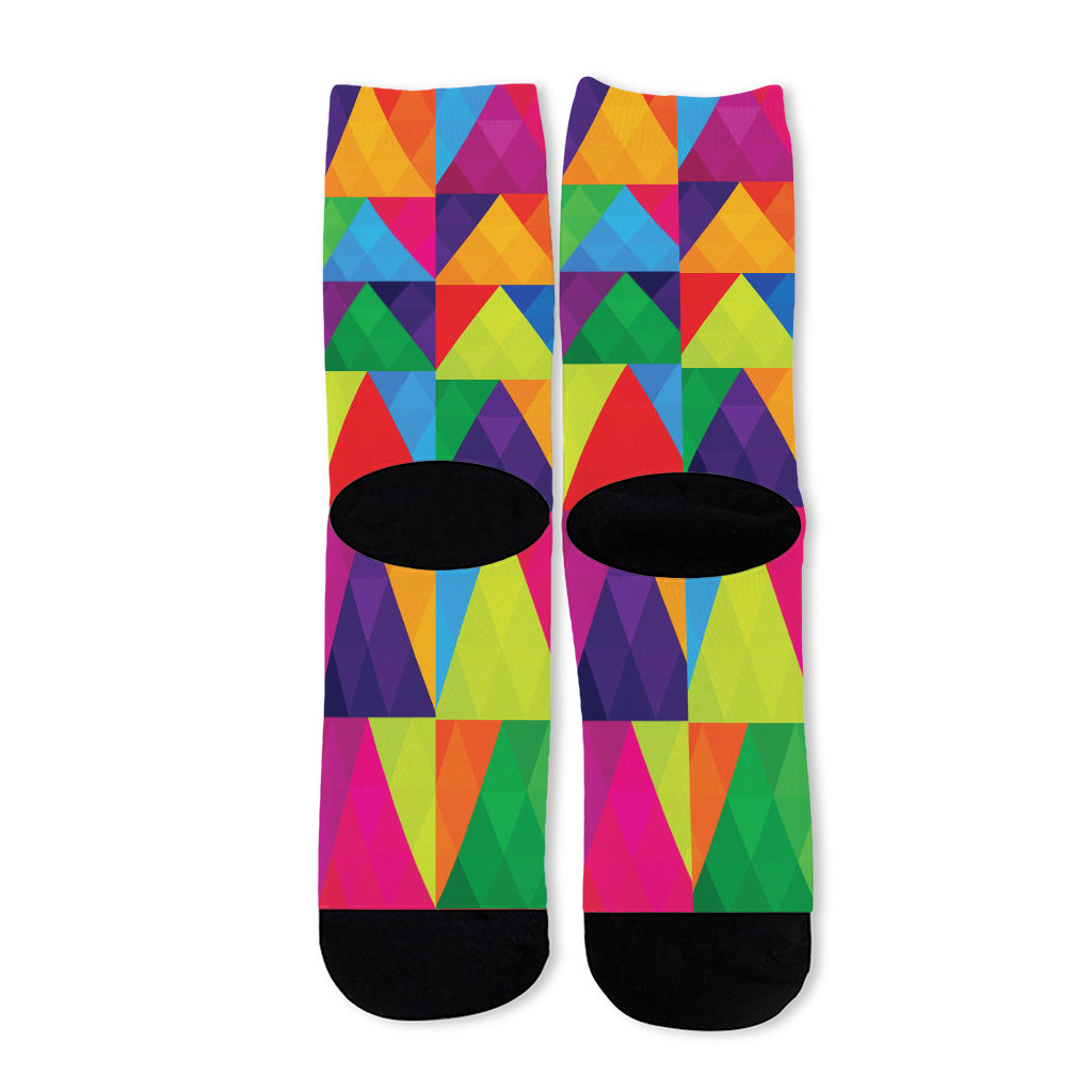 Rainbow Triangles Pattern Print Long Socks
