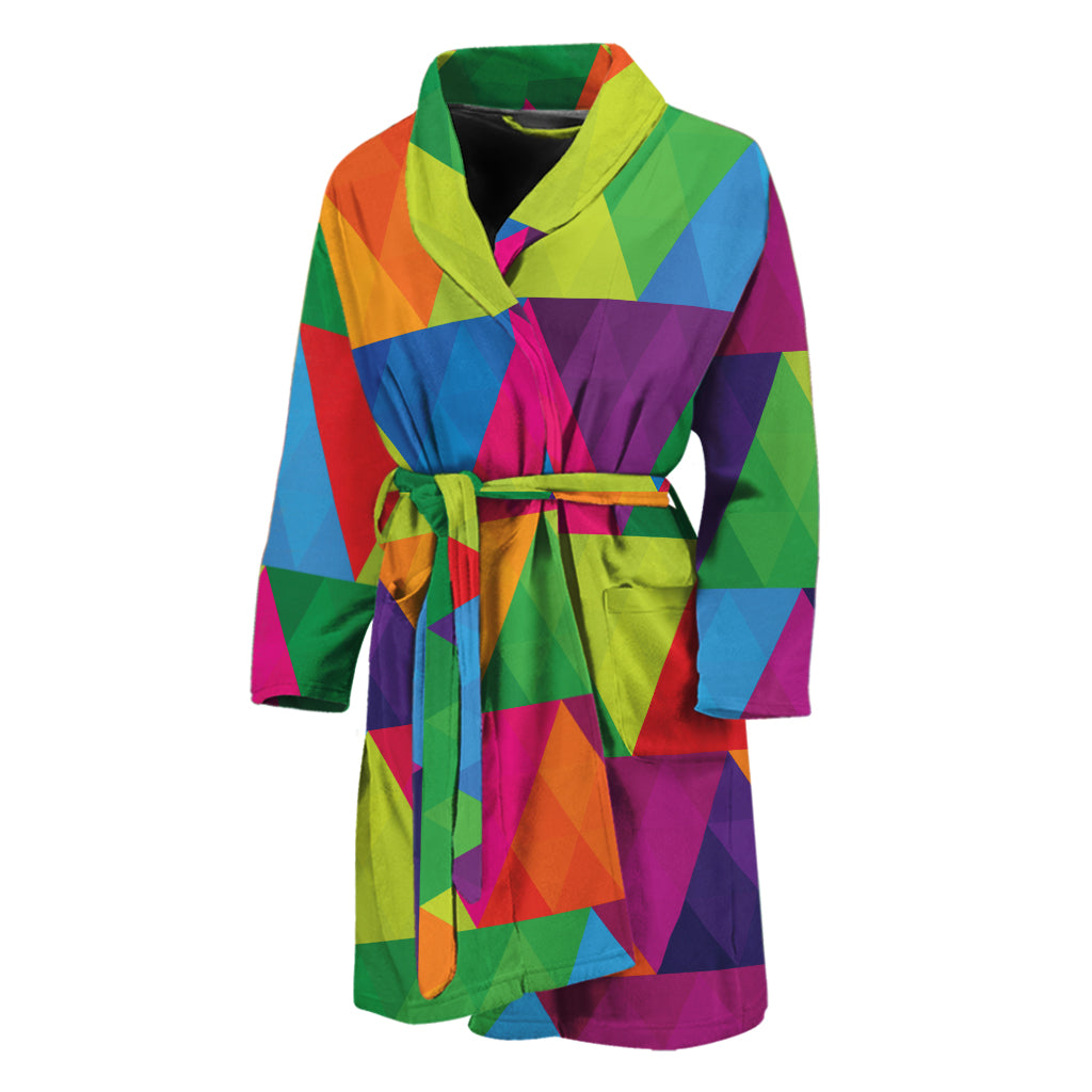 Rainbow Triangles Pattern Print Men's Bathrobe