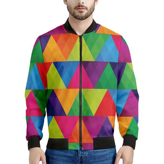 Rainbow Triangles Pattern Print Men's Bomber Jacket