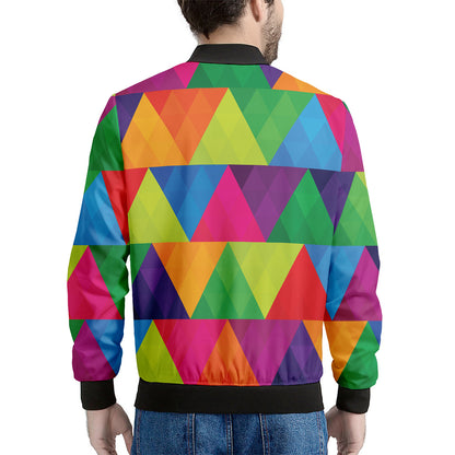 Rainbow Triangles Pattern Print Men's Bomber Jacket