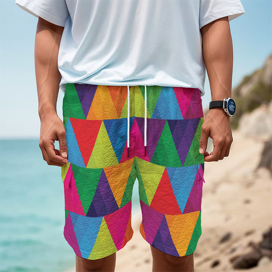 Rainbow Triangles Pattern Print Men's Cargo Shorts