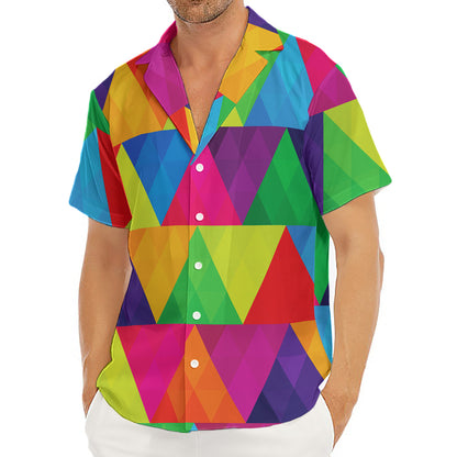 Rainbow Triangles Pattern Print Men's Deep V-Neck Shirt