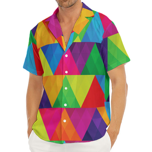 Rainbow Triangles Pattern Print Men's Deep V-Neck Shirt
