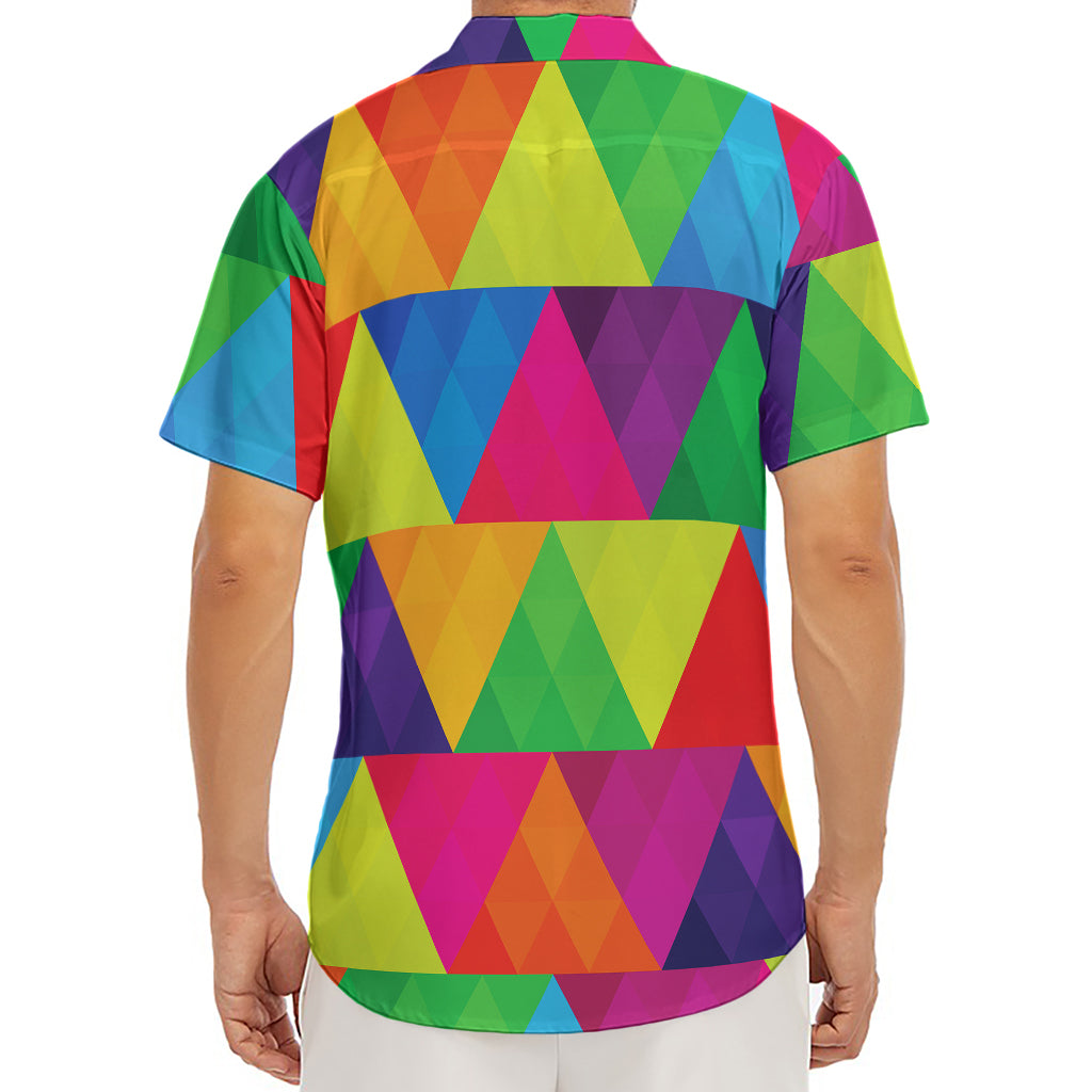 Rainbow Triangles Pattern Print Men's Deep V-Neck Shirt