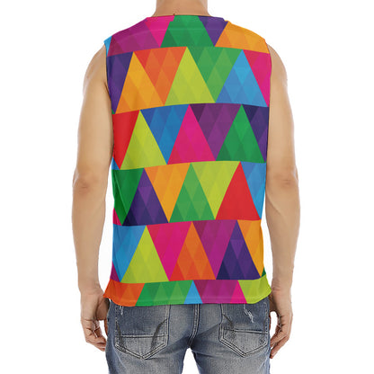 Rainbow Triangles Pattern Print Men's Fitness Tank Top