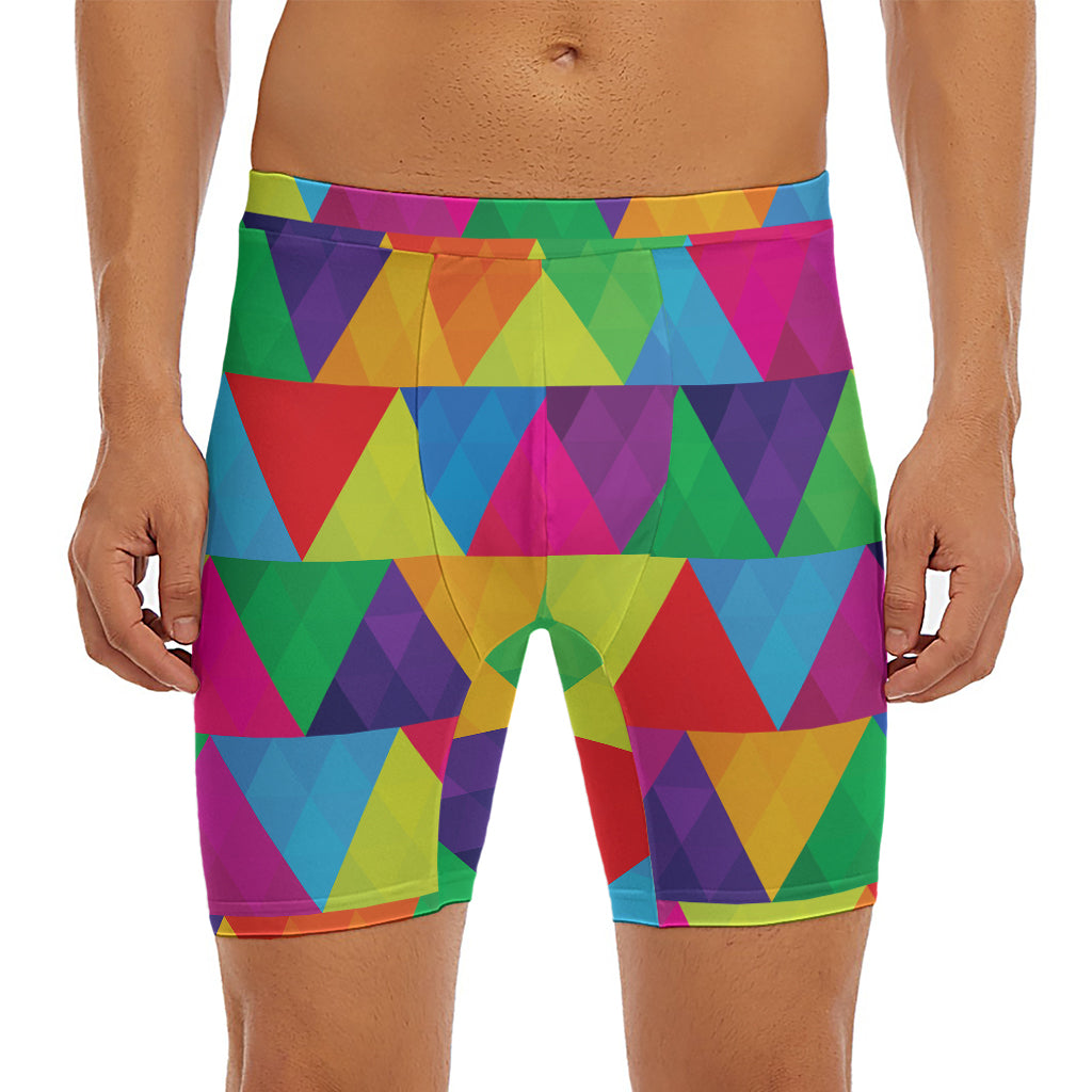 Rainbow Triangles Pattern Print Men's Long Boxer Briefs