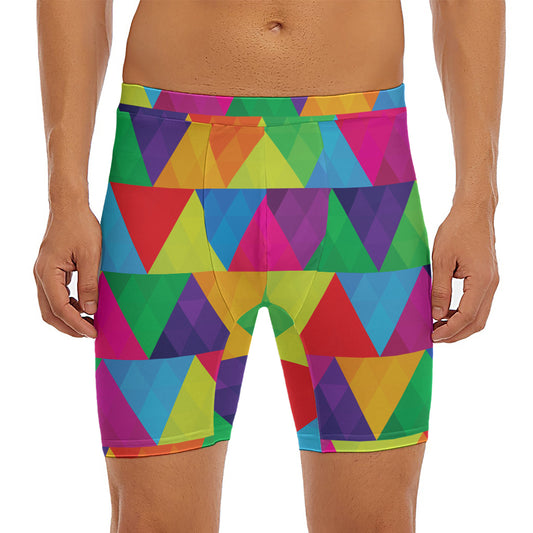 Rainbow Triangles Pattern Print Men's Long Boxer Briefs