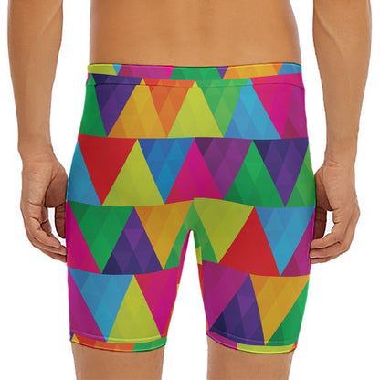 Rainbow Triangles Pattern Print Men's Long Boxer Briefs